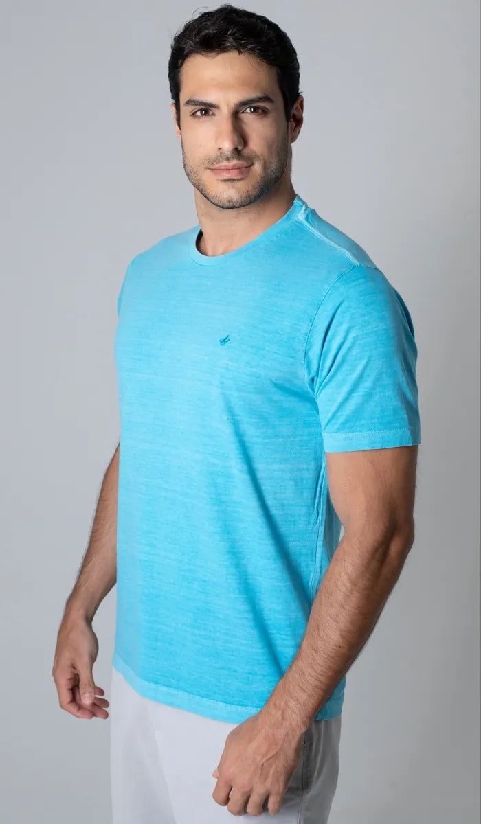 T-Shirt Gola Careca Com Bordado AZUL